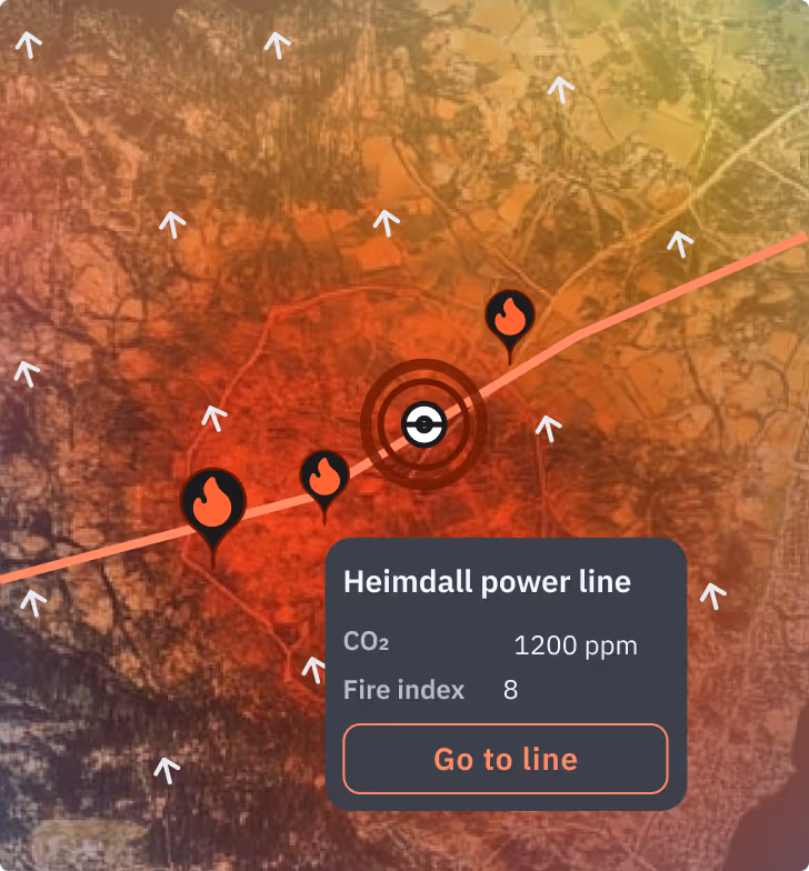 A mockup dashboard for the wildfire detection solution in the Heimdall Power platform